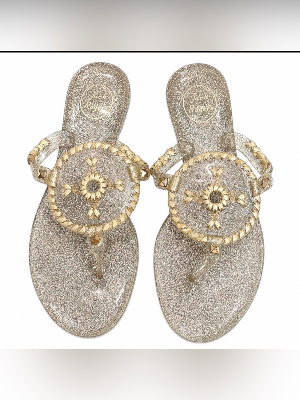 Jack Rogers Gold Glitter Medallion Jelly Sandals